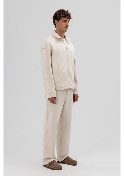 Oversize Önü Fermuarlı Dik Yaka Sweatshirt Taş fırsatları