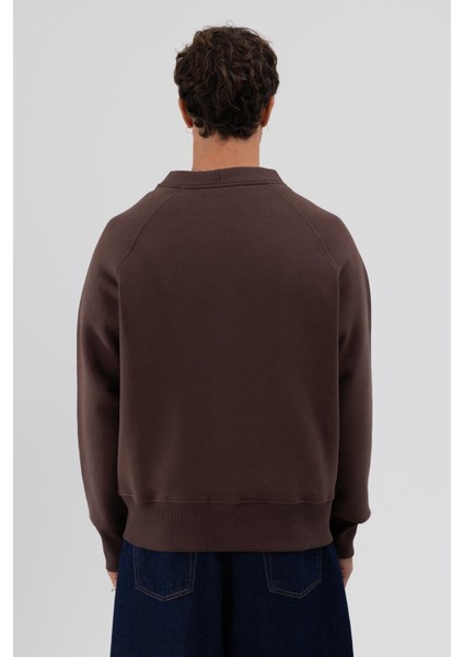 Oversize Düğmeli Sweatshirt Kahve