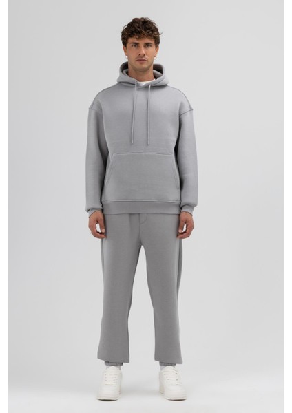Basic Oversize Kapüşonlu Sweatshirt Gri