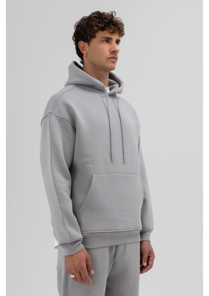 Basic Oversize Kapüşonlu Sweatshirt Gri modelleri