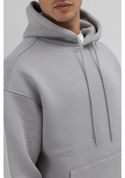 Basic Oversize Kapüşonlu Sweatshirt Gri fırsatları