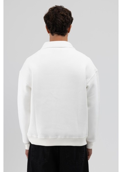 Oversize Fermuarlı Dik Yaka Sweatshirt Ekru