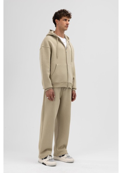 Basic Fermuarlı Oversize Kapüşonlu Sweatshirt Haki fırsatları