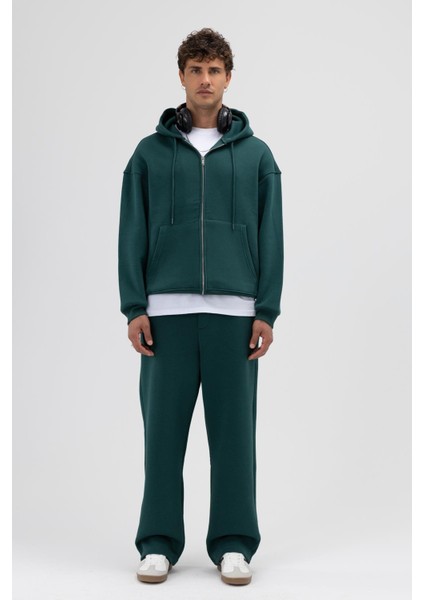 Basic Fermuarlı Oversize Kapüşonlu Sweatshirt Nefti indirimleri