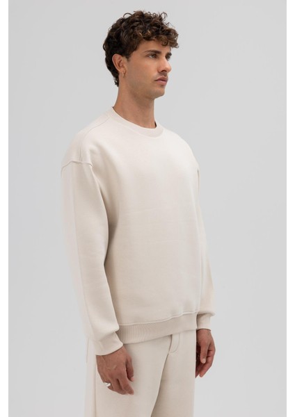 Basic Bisiklet Yaka Oversize Sweatshirt Taş fırsatları