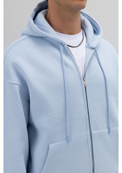 Basic Fermuarlı Oversize Kapüşonlu Sweatshirt Bebe Mavi fırsatları