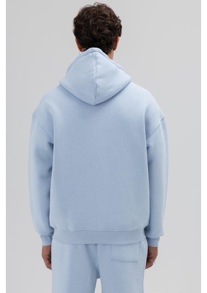 Basic Fermuarlı Oversize Kapüşonlu Sweatshirt Bebe Mavi indirimleri