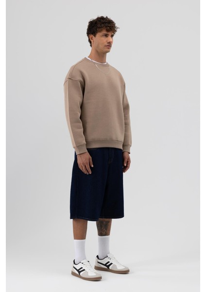 Basic Bisiklet Yaka Oversize Sweatshirt Vizon fırsatları