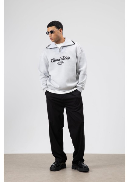 Oversize Fermuarlı Yaka Sweatshirt Açık Gri fiyatları