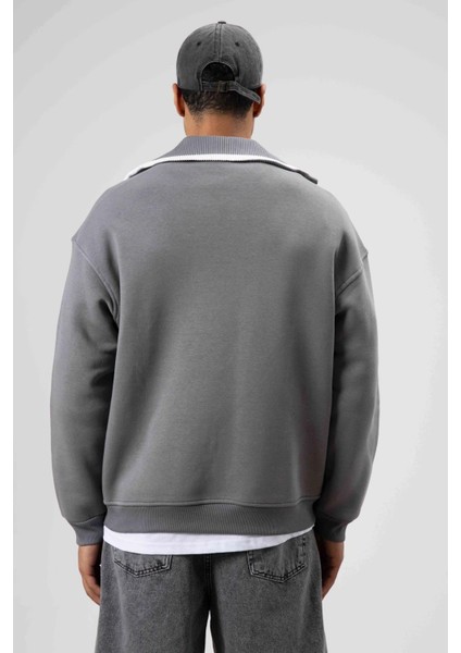 Oversize Fermuarlı Yaka Sweatshirt Füme indirimleri