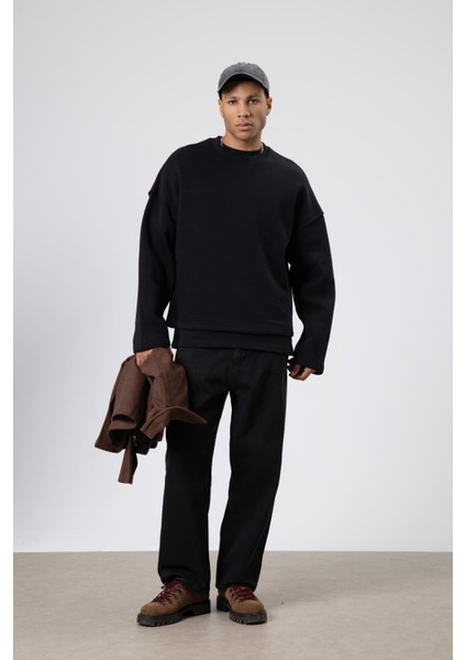 Boxy Fit Basic Sweatshirt Siyah