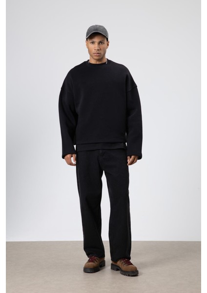 Boxy Fit Basic Sweatshirt Siyah indirimleri