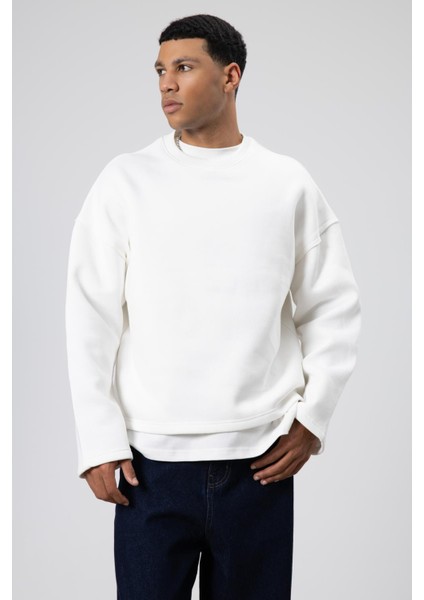 Boxy Fit Basic Sweatshirt Ekru modelleri