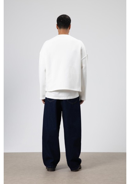 Boxy Fit Basic Sweatshirt Ekru indirimleri