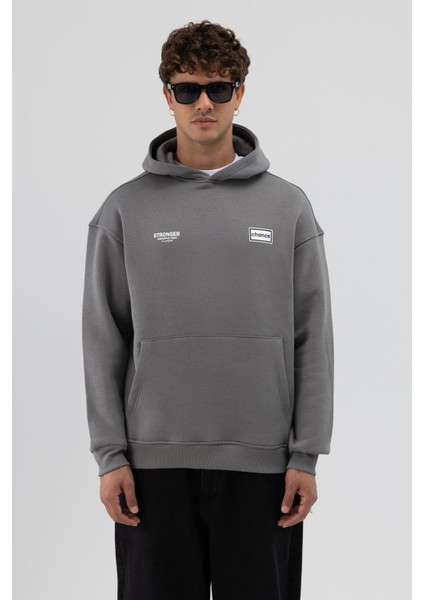 Oversize Arka Baskılı Sweatshirt Füme