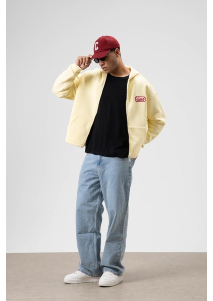 Oversize Fermuarlı Kapüşonlu Sweatshirt Sarı