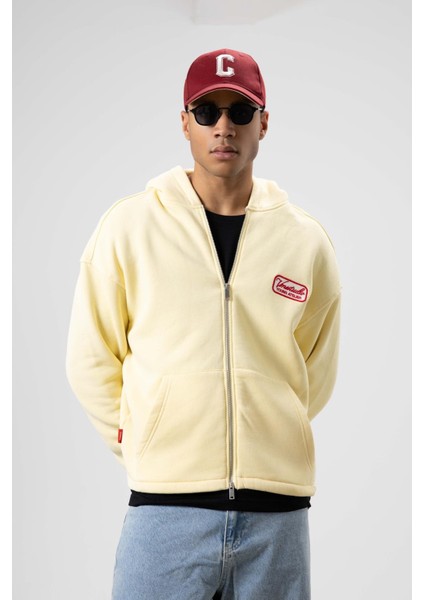 Oversize Fermuarlı Kapüşonlu Sweatshirt Sarı fiyatları