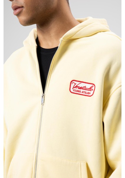 Oversize Fermuarlı Kapüşonlu Sweatshirt Sarı modelleri