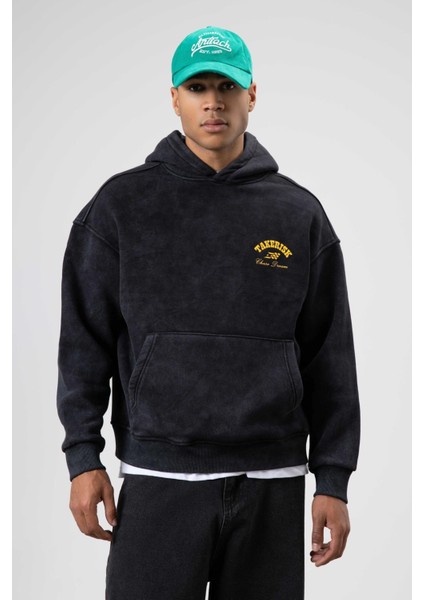 Oversize Yıkamalı Boxy Fit Kapüşonlu Sweatshirt Siyah fiyatları