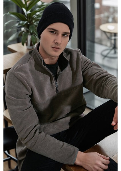 Slim Fit Anti-Pilling Tüylenme Yapmayan Bato Yaka Kışlık Şardonlu Polar Erkek Polar 5906001