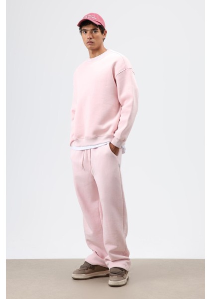 Yıkamalı Baggy Eşofman Alt Pembe