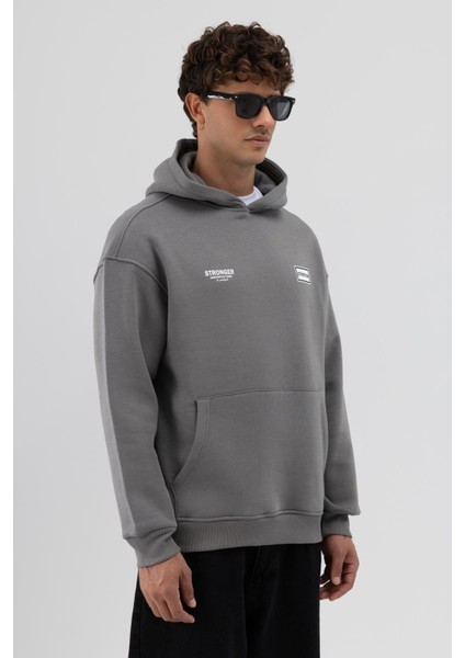 Oversize Arka Baskılı Sweatshirt Füme fiyatları