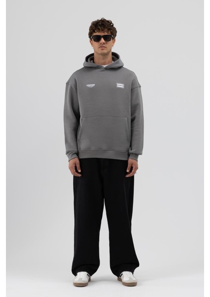Oversize Arka Baskılı Sweatshirt Füme