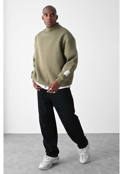 Vizon Kart Detaylı Oversize Sweatshirt Haki