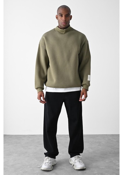 Vizon Kart Detaylı Oversize Sweatshirt Haki