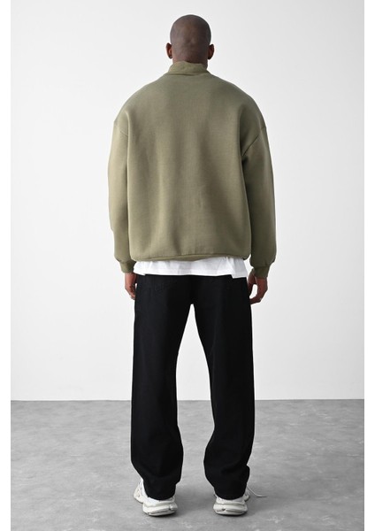 Vizon Kart Detaylı Oversize Sweatshirt Haki