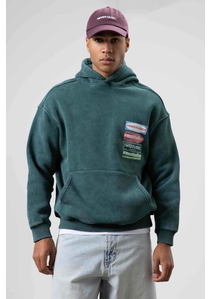 Oversize Yıkamalı Baskılı Kapüşonlu Sweatshirt Nefti modelleri