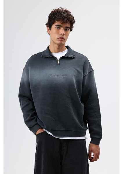 Yaka Fermuarlı Oversize Sweatshirt Siyah fırsatları