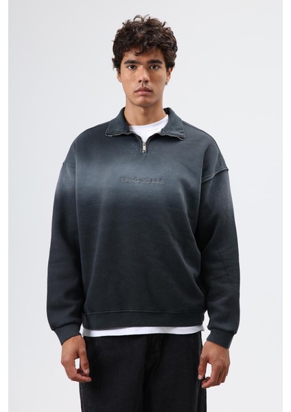 Yaka Fermuarlı Oversize Sweatshirt Siyah modelleri