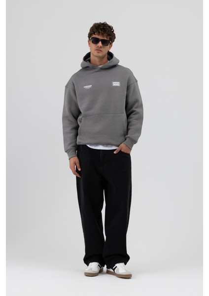 Oversize Arka Baskılı Sweatshirt Füme indirimleri