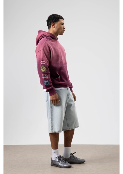 Oversize Baskılı Kapüşonlu Sweatshirt Bordo fiyatları