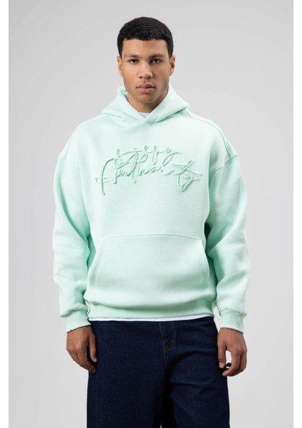 Oversize Baskılı Kapüşonlu Sweatshirt Mint fiyatları