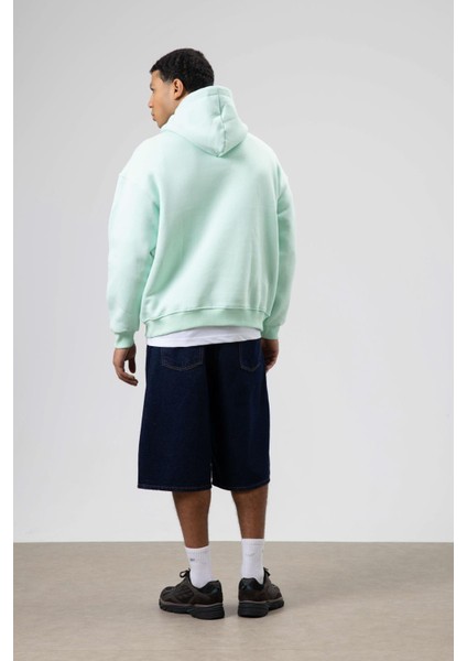 Oversize Baskılı Kapüşonlu Sweatshirt Mint fırsatları