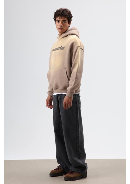 Oversize Baskılı Yıkamalı Hoodie Vizon fiyatları