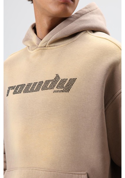 Oversize Baskılı Yıkamalı Hoodie Vizon fırsatları