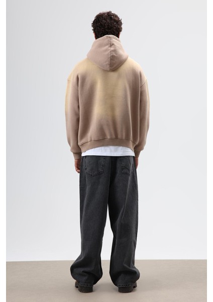 Oversize Baskılı Yıkamalı Hoodie Vizon indirimleri