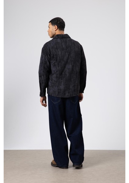 Oversize Dokulu Gömlek Siyah fırsatları