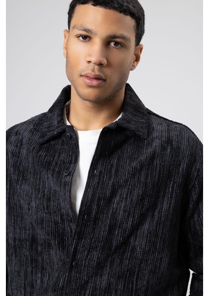 Oversize Dokulu Gömlek Siyah indirimleri