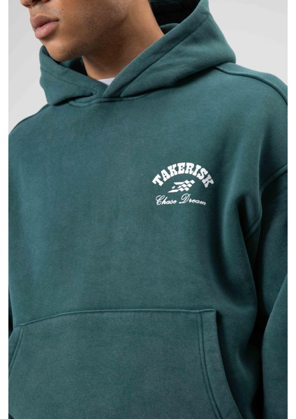 Oversize Yıkamalı Boxy Fit Kapüşonlu Sweatshirt Nefti fırsatları