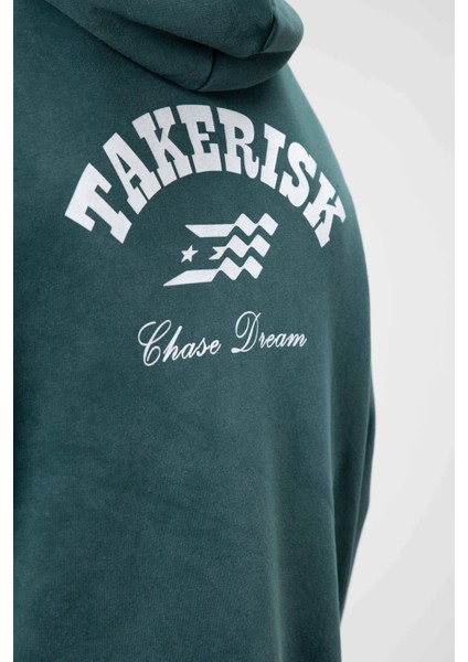 Oversize Yıkamalı Boxy Fit Kapüşonlu Sweatshirt Nefti