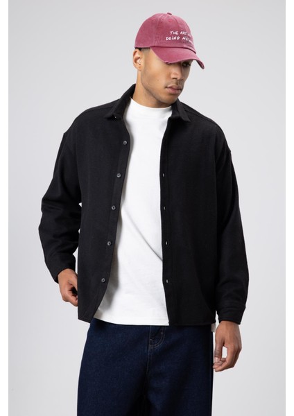 Dokulu Oversize Gömlek Ceket Siyah fiyatları