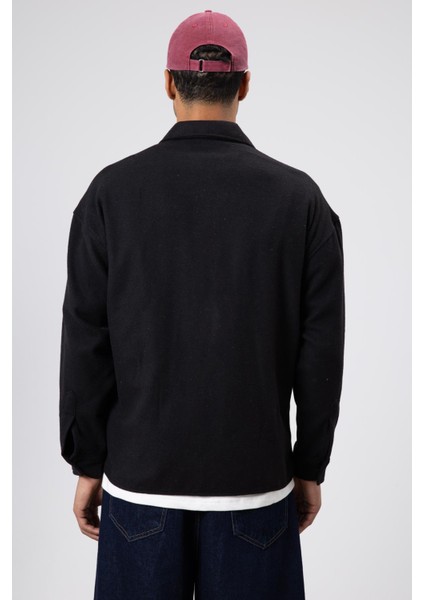 Dokulu Oversize Gömlek Ceket Siyah modelleri