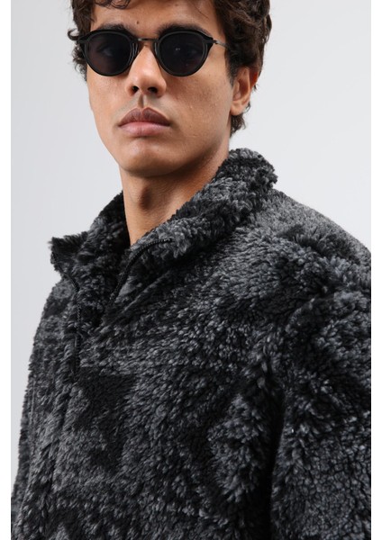 Oversize Peluş Mont Siyah