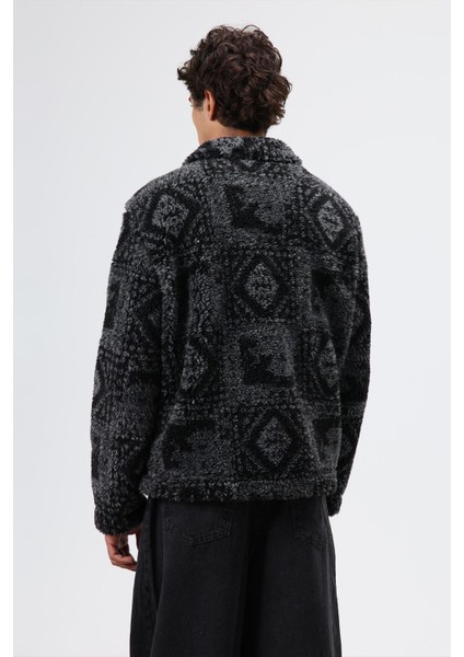 Oversize Peluş Mont Siyah