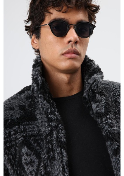 Oversize Peluş Mont Siyah