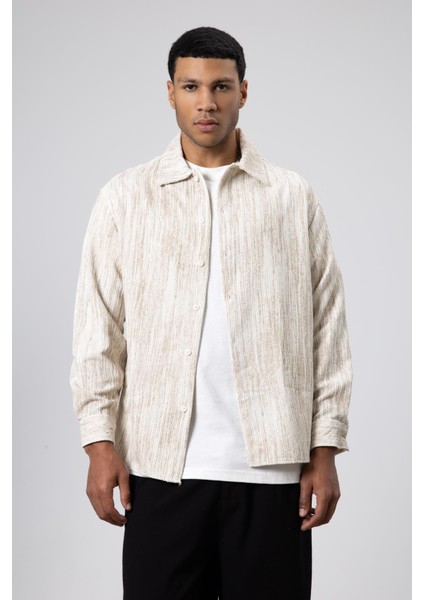 Oversize Dokulu Gömlek Ekru modelleri